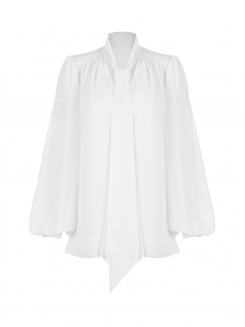 Белая блузка из шифона с вышивкой, 1
