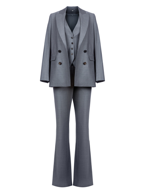 Серый костюм-тройка с вышивкой на спине, 1