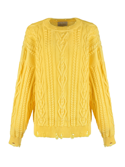 Желтый унисекс хлопковый свитер с косами, 1