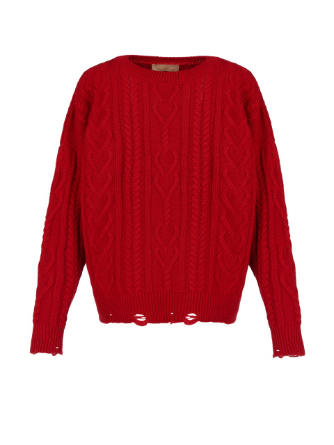 Красный хлопковый свитер с косами, 1