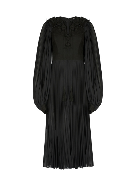 Черное платье-миди с плиссировкой, 1