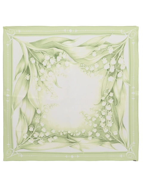 Зеленый шелковый платок с принтом в виде ландышей, 1