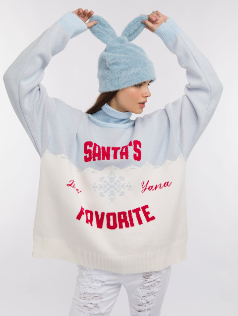 Бело-голубой унисекс свитер Santa\\\'s Favorite, 1