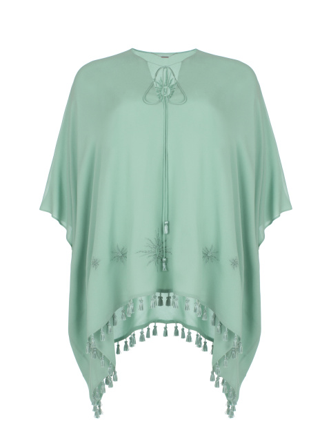 Зеленая блузка с вышивкой и бахромой, 1