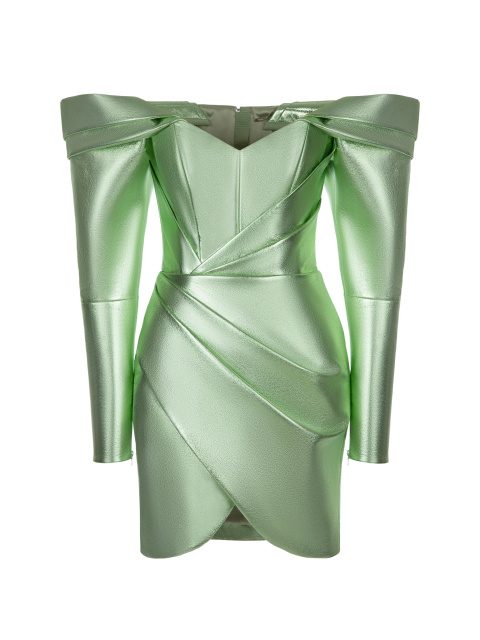Зеленое кожаное платье-мини, 1