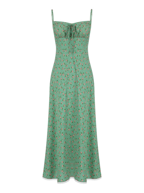 Зеленое платье-миди с цветочным принтом, 1