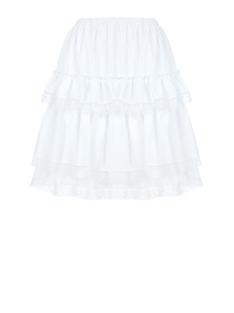Белая хлопковая юбка с воланами и кружевом, 1