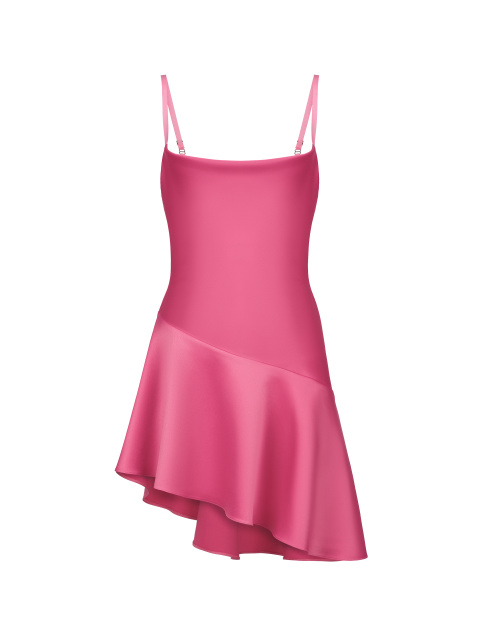 Розовое платье-мини с асимметричным подолом, 1