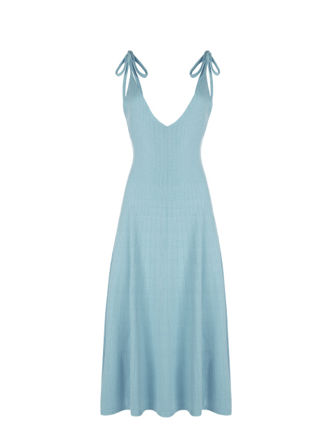 Голубое вязаное платье-миди, 1
