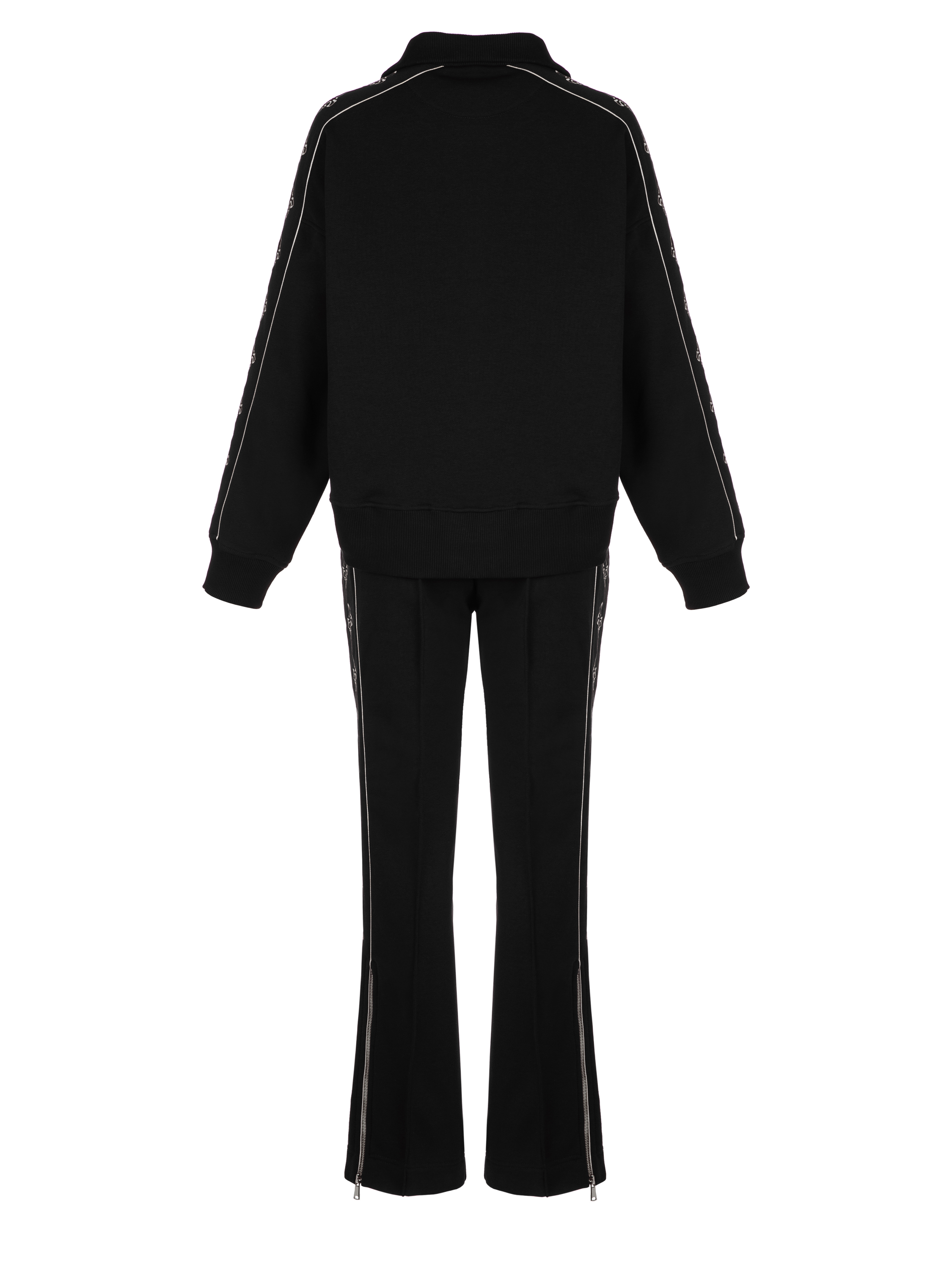 Черный костюм с укороченной толстовкой и белой вышивкой в виде лилий, артикул 1-10-158-9907/2ЛБ | Купить в интернет-магазине Yana в Москве