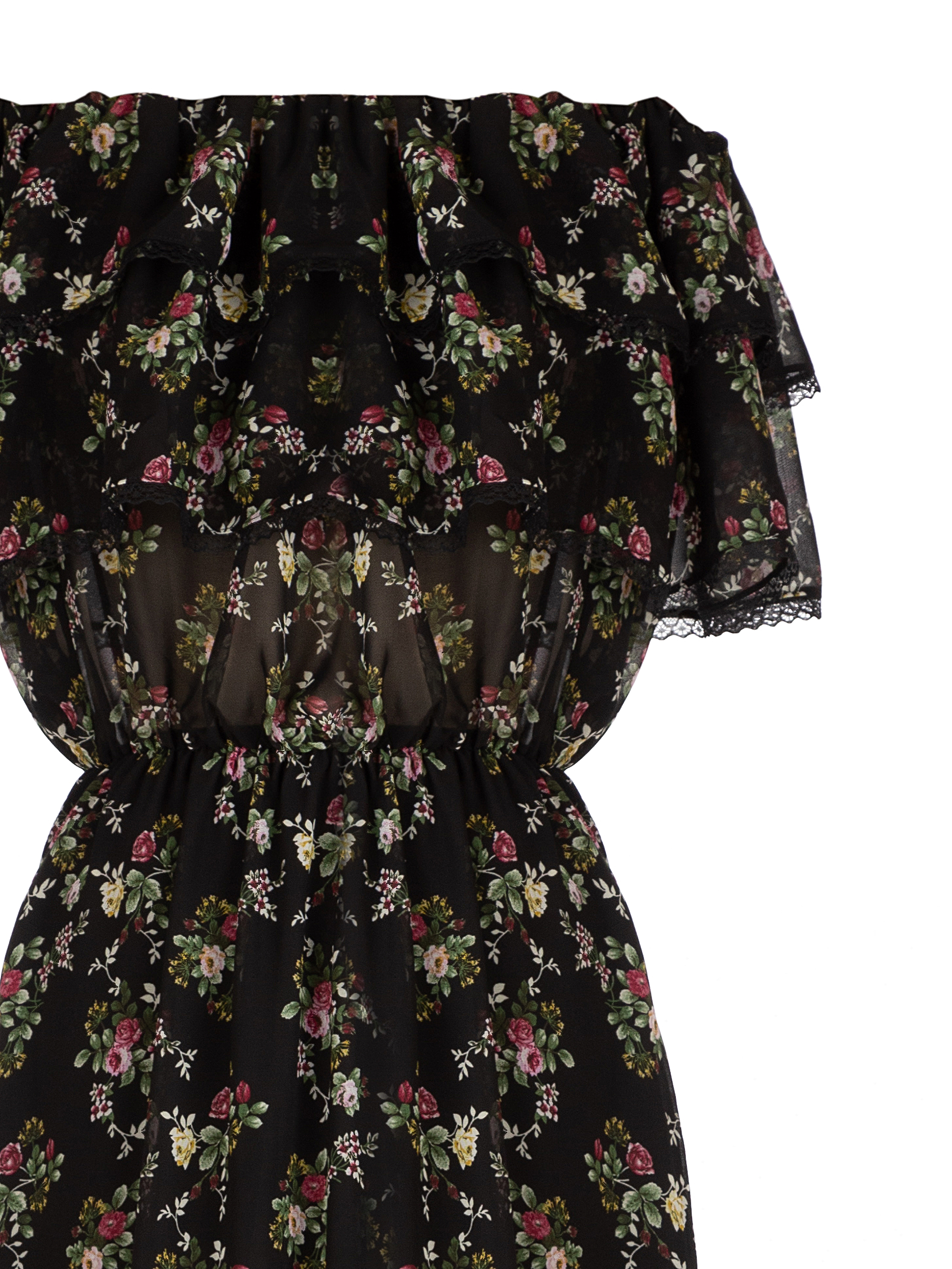 черное шифоновое платье с цветами