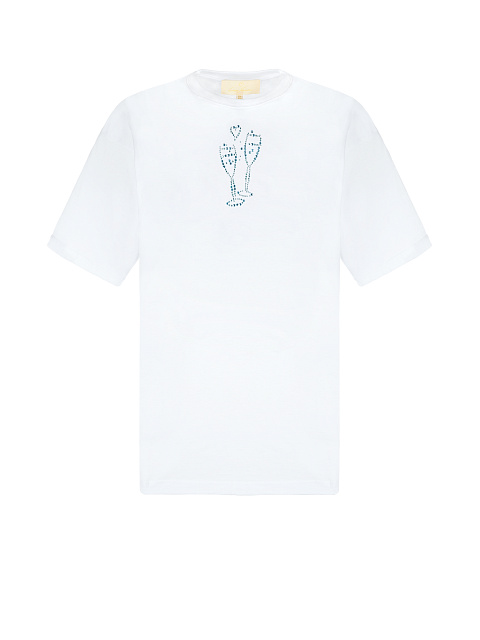 Белая хлопковая футболка с голубыми стразами, 1