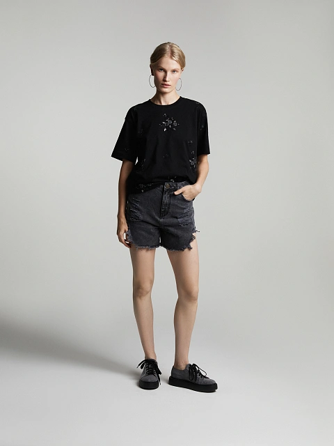 Темно-серые рваные шорты из денима, 2 Темно-серые рваные шорты из денима, 2