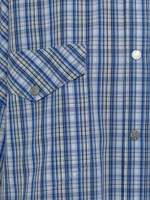 Синяя рубашка из хлопка в клетку с отделкой из денима, 3