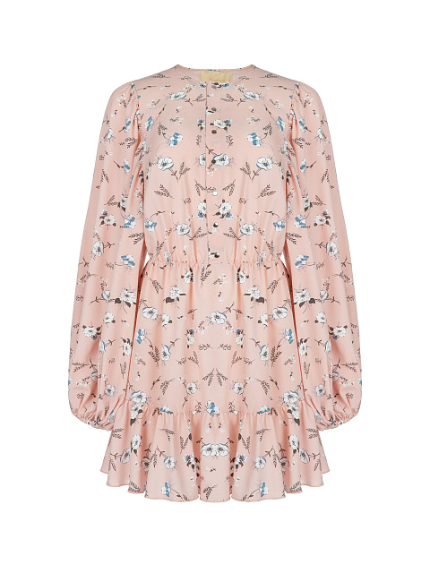 Розовое платье-мини из вискозы с цветочным принтом, 1