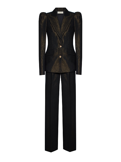 Черный костюм-двойка из джинсовой ткани с золотым напылением, 1