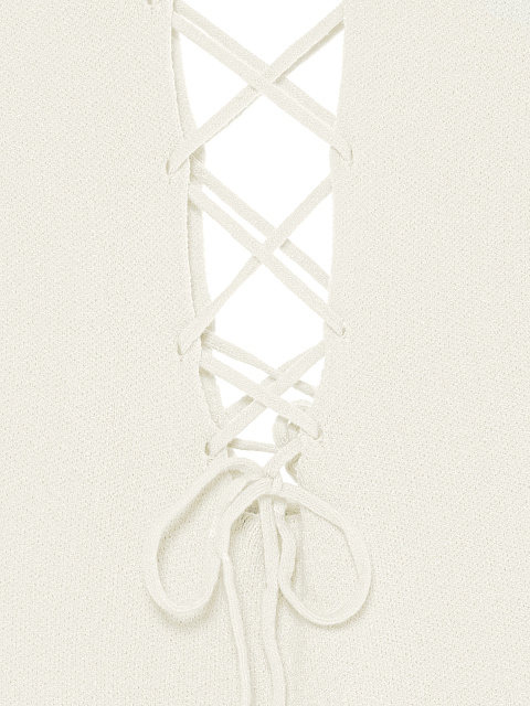 Белое трикотажное платье-макси с вырезами и шнуровкой, 3