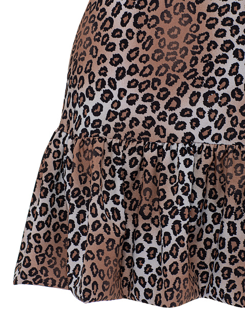 Коричневое платье-комбинация с леопардовым принтом и воланом, 3