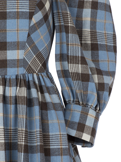 Платье в коричнево-голубую клетку с вырезом каре, 3 Платье в коричнево-голубую клетку с вырезом каре, 3