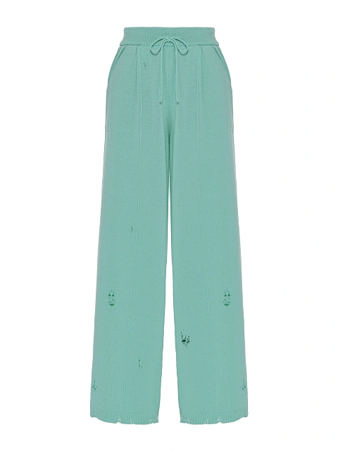 Бирюзовый вязаный комплект из кардигана, топа и брюк, 5 Бирюзовый вязаный комплект из кардигана, топа и брюк, 5