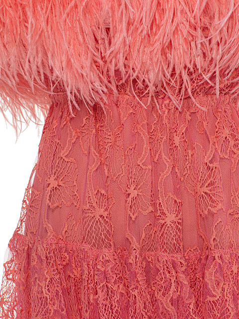 Коралловое платье-мини из кружева, 4