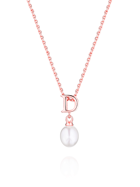 Колье из позолоченного серебра с кулоном с буквой D и жемчужиной, 1