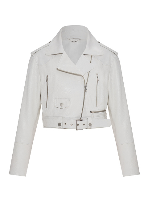 Укороченная кожаная косуха белого цвета, 1 Укороченная кожаная косуха белого цвета, 1