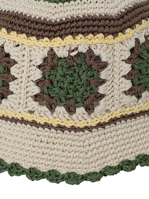 Бежево-зеленая вязаная панама в технике кроше, 3