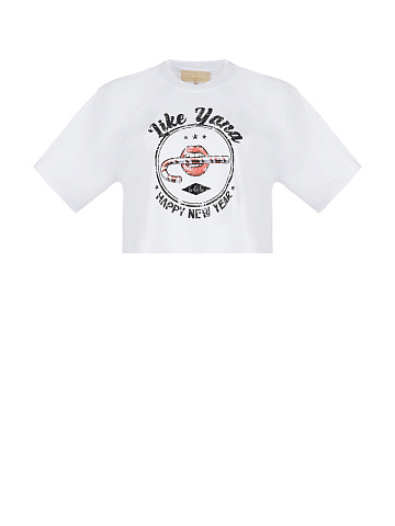 Белая укороченная футболка с принтом, 2