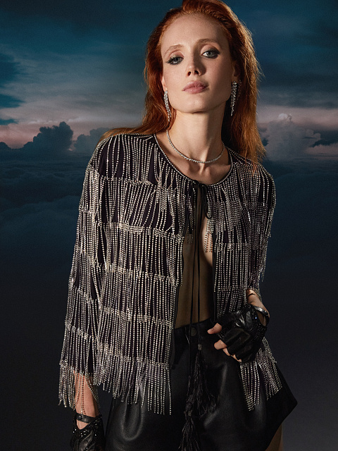 Черный жакет из шифона с бахромой из страз, 6 Черный жакет из шифона с бахромой из страз, 6