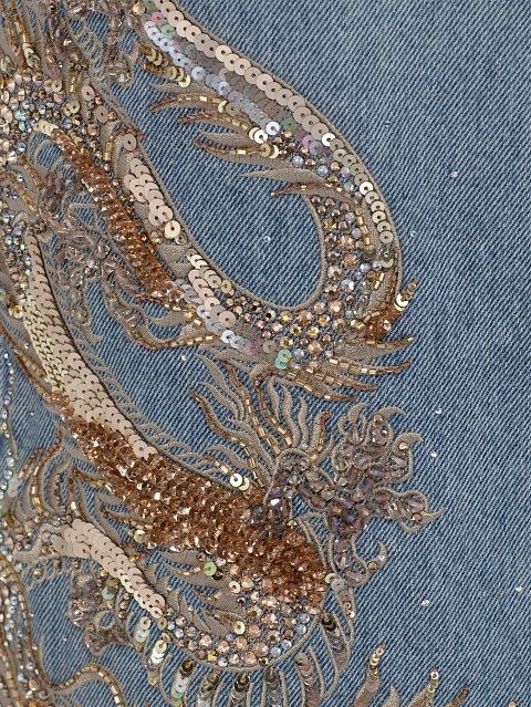 Широкие голубые джинсы из хлопка с вышивкой, 4 Широкие голубые джинсы из хлопка с вышивкой, 4