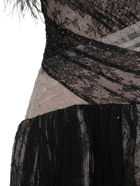 Платье-мини из черно-бежевого кружева, 4