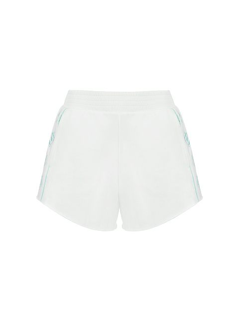 Белый трикотажный костюм с необработанными краями и мятной вышивкой, 3