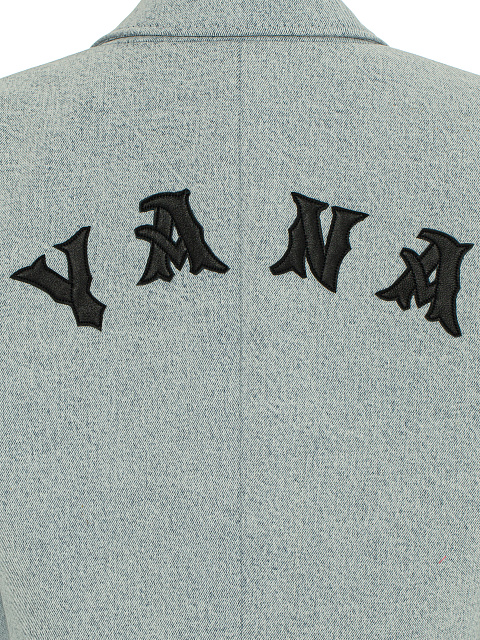 Голубой жакет из денима с фигурным низом, 4