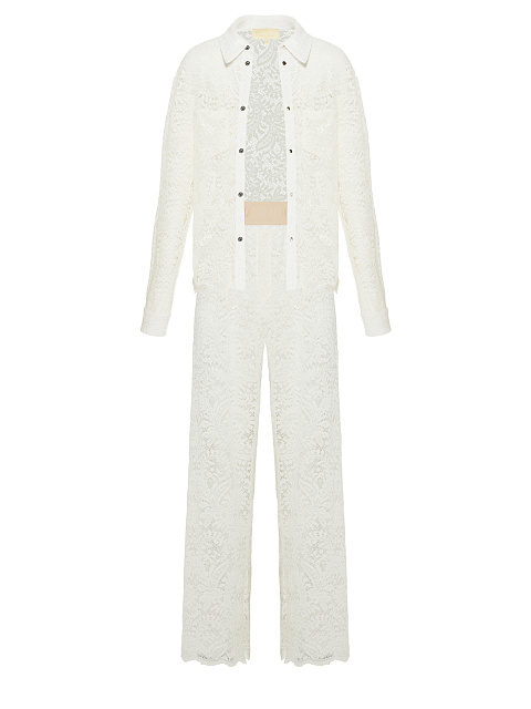 Белый кружевной костюм из рубашки и брюк, 1