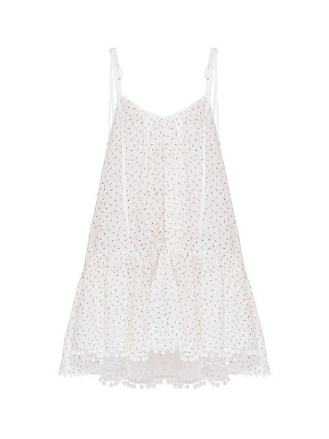 Белое платье-мини из муслина с красным принтом и открытой спиной, 1