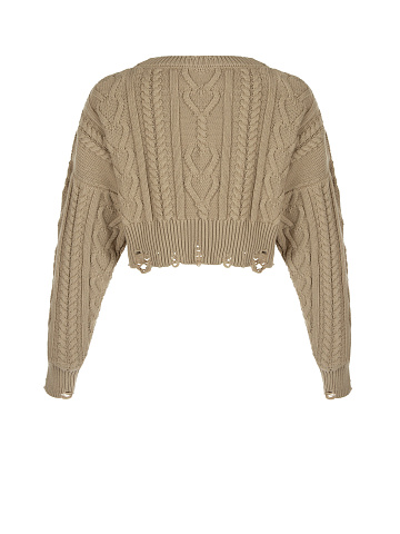 Укороченный темно-бежевый свитер с косами, 2