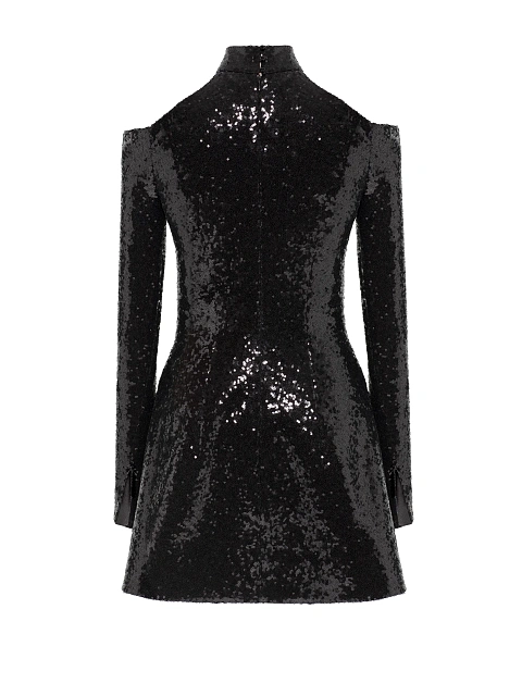 Черное платье-мини с пайетками и цветочной вышивкой, 3