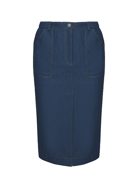 Темно-синий костюм с юбкой-миди из денима, 4