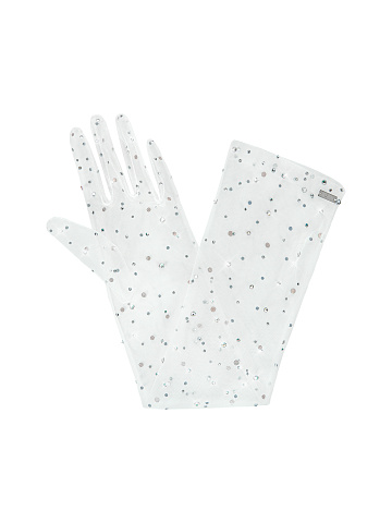 Белые перчатки из сетки со стразами, 2