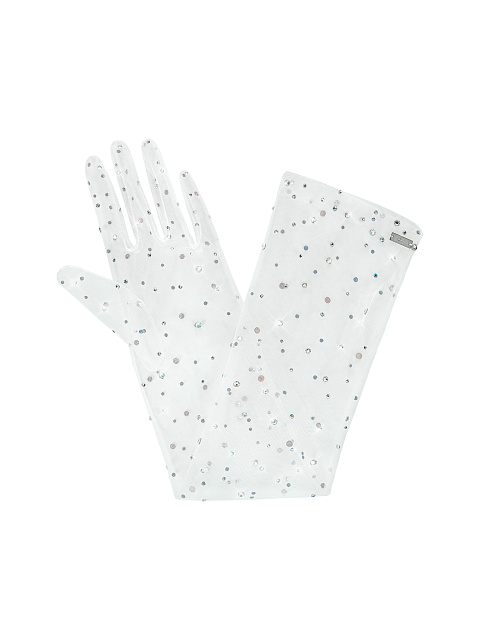 Белые перчатки из сетки со стразами, 2