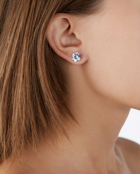 Пусеты из белого золота и фианитов, 6