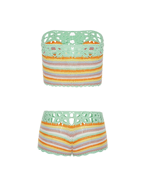 Мятный комплект из топа и шорт в технике кроше, 2