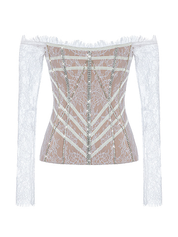 Белый топ из кружева со стразами, 1