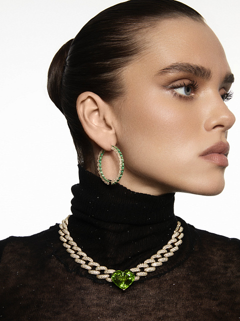 Хупсы из желтого золота с изумрудами, 3