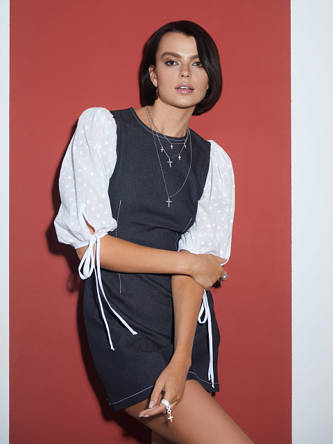 Черное джинсовое платье-мини с контрастными рукавами, 5 Черное джинсовое платье-мини с контрастными рукавами, 5