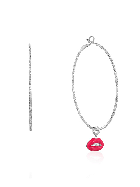 Подвеска на хупсы в виде губ с малиновой эмалью и бриллиантами, 2 Подвеска на хупсы в виде губ с малиновой эмалью и бриллиантами, 2