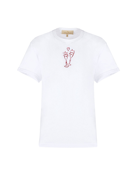 Белая хлопковая футболка с красными стразами, 1