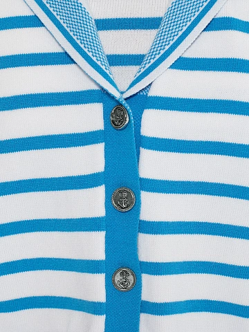 Укороченный белый кардиган в синюю полоску, 2
