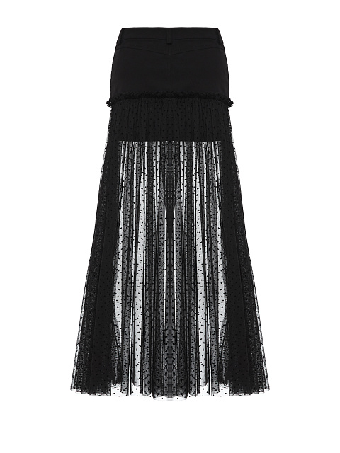 Черная юбка-миди из джинсовой ткани и сетки в горошек, 2